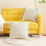 HEMBRA Set of 2 Premium Cotton 250 TC Boho Cushion Cover 18 inch x 18 inch, Macrame Rope Throw Pillow Case, Boho Home Decor for Sofa, Couch Bed, Living Room - Off White