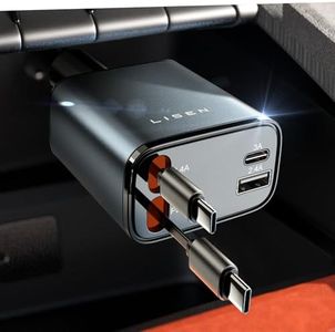 LISEN Retractable Car Charger, Duanl C Retractable Car Chagrer 84W Car Charger USB C Fast Charger Adapter, Car Accessories for Men Women, for iPhone 17 16 15 14 13 12 Pro Max, Grey
