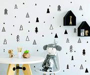 Cute Triangle with Trees Art Decal for Walls Forest Vinyl Sticker Kids Nursery Nordic Home Decor Boy Girls Child Bedroom Playroom Decoration YMX58 (Black)