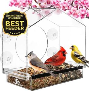 Clear Bird Feeders for Window - Bird House Style Window Bird Feeder - Window Bird Feeders with Strong Suction Cups - Drain Holes, Removable Tray, Large Seed Capacity and Rubber Perch