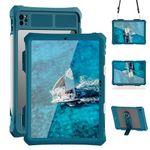 for iPad Pro 11 inch M4 2024 Waterproof Case,360 Protective Military Drop-Proof,with Strap Stand,Clear Screen Protector,Built-in Pencil Holder iPad pro 11 2024 Cover-Teal