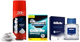 Gillette Mach3 Shaving 3-Bladed Cartridges, Pack of 10 & Classic Regular Pre Shave Foam, 418g with 33% Extra Free & AFTER SHAVE SPLASH REFRESHING BREEZE 50ML, White