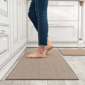 Monehet Kitchen Rugs and Mats Set,2 Pack Kitchen Floor Mats for Non-Slip Absorbent,Washable Comfort Floor Mat for Kitchen Floor Front of Sink, Hallway, Laundry(Linen Grey, 44 * 75+44 * 120cm)