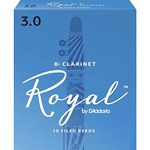 D’Addario Woodwinds Royal Bb Clarinet Reeds - B Flat Clarinet Reeds - Reeds for Clarinet - Clarinet Bb Reeds - Strong Spine - Filed Cut - Strength 3.0, Pack of 10