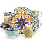 vancasso Jasmin Patterned Dinner Set - 16 Pieces Porcelain Dinnerware Set Moroccan Crockery with 10.5 inch Dinner Plate 8 inch Dessert Plate 23oz Bowl and 12oz Mug, Service for 4