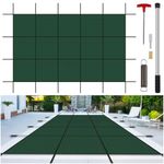 Inground Pool Cover Safety Fits 16x40ft Rectangle Swimming Pool, Mesh Solid Pool Cover for Inground Pools,Winter Pool Safety Cover Includes Safety Net and Installation Tools Green