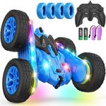 Terucle Remote Control Car, Rc Cars Stunt Car Toys New Upgraded Strip Lights and Headlights Car Toys Double-Sided 360° Rotating 4WD Rc Drift Truck for Boys Girls Birthday Gift (Blue)