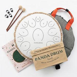 Panda Drum Pro (White) | Steel Tongue Handpan with Music Book, Mallets, Carrying Bag & Finger Picks | 15 inch, 432 Hz | Rain Drum for Inside & Outside | Calming Musical Instrument for Adults & Kids