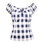 YARN & INK Women's Rockabilly Tops 1950s Pinup Shirt Casual Off Shoulder Vintage Blousen(White X-Small)