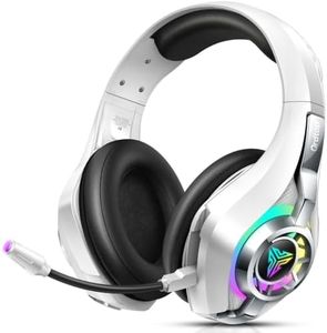 2.4GHz Wireless Gaming Headset for PS5/PS4/PC/Switch, 45H RGB Lights, White | Xbox One Gaming Headphones with ENC Mic, 7.1 Surround Sound, 40mm Drivers, <20ms Low Latency, 276g Lightweight, Memory Foam