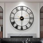 HEBOIX Large Wall Clock for Living Room,Decorative Round Modern Wall Clock,Roman Silent Black Clock Battery Operated for Bedroom/Kitchen/Entryway/Office/Farmhouse 24Inch