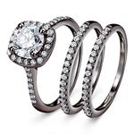 SweetJew 2 Carat Black Bridal Rings Sets Cubic Zirconia Engagement Wedding Band for Women Size 5