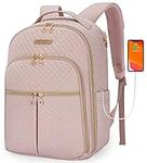 BAGSMART Laptop Backpack Women, Lightweight Travel Backpack for Women, 15.6" Multi-compartment Black College Backpack Stylish Bookbag with USB Charging Hole, Pink