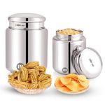 MARU Stainless Steel Canister | Steel Storage Containers for kitchen | Multipurpose Dabba | Airtight Storage Box | Kitchen Organisations Jars with Capacity Set of 2 pcs (500ml+1000ml)