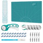 Rotary Cutter Set - Quilting Kit incl. 45mm Fabric Cutter, 5 Replacement Blades, A2 Cutting Mat, Acrylic Quilting Ruler and Sewing Clips, Craft Knife Set, Ideal for Crafting, Sewing, Patchworking