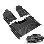 3W Floor Mats Fit for 2019-2024 Dodge Ram 1500 Crew Cab New Body (NOT Classic Models) with Original Storage All Weather TPE Accessories Custom Fit Dodge Ram 1500 Floor Liner Full Set Car Mats