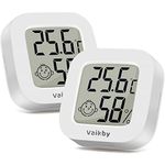 2Pack Room Thermometer Vaikby, Indoor Thermometer Hygrometer, Mini Digital Temperature Humidity Meter Gauge Monitor, Large LCD Display Celsius for House, Greenhouse, Baby, Office, Home, Garden, Cellar