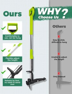 YISSVIC Stand-Up Weed Puller – Stainless Steel 4-Claw, Telescopic Root Remover, Adjustable Non-Slip Handle, Green