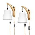Frideko Plug in Wall Sconces Set of Two Swing Arm Wall Lamp with Plug in Cord Indoor Wall Light Fixtures with Fabric Shade Farmhouse Wall Sconce Boho Sconces Wall Lighting for Bedroom Living Room