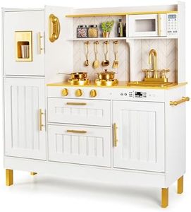 Leomark Moderne Kinderküche aus Holz mit Zubehör – Gold | Stilvolle Spielküche mit Ofen, Spüle & Zubehör | Holzspielzeug für kreative Rollenspiele, Höhe: 98,5 cm, goldene Akzente