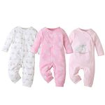 amropi Baby Girls Boys Carton Rompers 3-Pack Long Sleeve Jumpsuit One-Piece Outfits 3-6 Months, Red/Pink/White