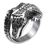 PAURO Men's Stainless Steel Silver Black Retro Hip Hop Domineering Crocodile Biker Ring Size T