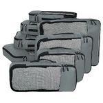 FATMUG Packing Cubes Travel Pouch Bag Organiser Set of 8 (2x Large-Medium-Small and Slim) - Grey, Fabric