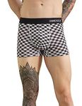 DAMENSCH Men's Regular Fit Printed Supima Trunks Pack of 1| Mircromodal, Elastane Fabric, Anti-Bacterial and Microfibre Waistband Underwear for Men, Trunks for Men, Innerwear Men-Black Check & Mate-S