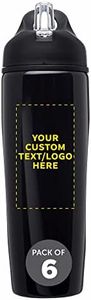 DISCOUNT PROMOS Custom Stainless Steel Water Bottle, 6 pack, Personalized Text, Logo, 28.5 oz Metal Sports Bottles with Flip Top, Easy Carrying, Black