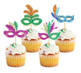 Keaziu 24 PCS Masquerade Masks Cupcake Topper Mardi Gras Bachelorette Mask Cupcake Toppers Masquerade Mardi Gras Baby Shower Birthday Party Decorations Supplies 2