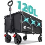 Sekey 220LBS Collapsible Wagon Heavy Duty 120L Large Capacity Foldable Wagon with All-Terrain Wheels, Lightweight Outdoor Utility Folding Cart for Camping, Sports, Garden.(Black, 1 Year Warranty)