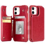 Arae Compatible for iPhone 12 Case and iPhone 12 Pro Case with Card Holder - Wallet Case with PU Leather Card Pockets Back Flip Cover for iPhone 12/12 Pro 6.1 inch - Wine red