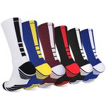 Finerview Elite Basketball Socks 6 Pairs, Premium Mid Calf Athletic Socks for Adult & Youth, Mixed 6 Pack, Medium