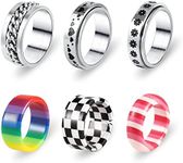 6 Pcs Fidget Rings for Anxiety Women Girls | Resin Stainless Steel Band Spinner Rings Set Aesthetic