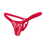 MUQUAM Mens Half Coverage Lace Thong Underwear (Large, Red)