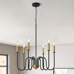 WOKE Modern Adjustable Height Chandelier Light Fixture, Black Gold, 6 Candle Style Lights, Suitable for Bedroom, Living Room, Dining Room or Hallway (Bulb not Included)