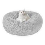 Calming Dog and Cat Bed Donut - 19.7'' Dog Bed Small, Fluffy Cat Anti Anxiety Beds for Indoor Cats, Washable Pet Bed with Non-Skid Bottom for Dogs and Cats, Light Grey M(19.7in/50cm)