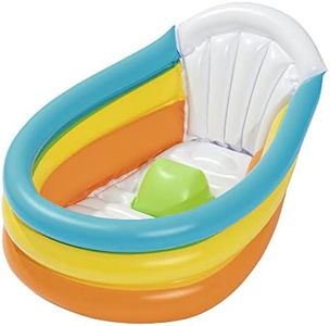 BESTWAY 51134 - Bañera Hinchable Infantil Up, In & Over Squeaky 76x48x33 cm con Termómetro Fácil de Inflar y Desinflar con Respaldo y Tope en la Base