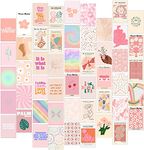 KARTMEN 50 Photo Wall Collage Kit || Danish Pastel Room Decor Aesthetic - 4 x 6 Inches Posters for Wall Decoration - Glue Dots Included- PINK-Paper