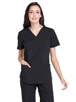 Cherokee Scrubs for Women Workwear Professionals V-Neck Top, Soft Stretch WW665, XS, Black