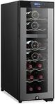 NutriChef PKCWCDS182 18 Bottle Fridge | Dual Zone Chiller | Adjustable Temperature 41°F to 64°F | Ultra Quiet Operation | Wine Cooler for Home, & Office | Free Standing 32x11x26 in (Black)