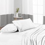 HUNTER BEDDING 4 Piece Sheet Set - 30cm Deep Pocket and 100% Egyptian Cotton, Hotel Luxury Beddings 400TC Sheets and Pillowcases, Extra-Soft and Cool Bedsheets - White Stripe, Super King Size.