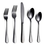 HOMQUEN Black Flatware Set 20 Piece Service for 4, Black Titanium Plated Stainless Steel Silverware Set Service for 4 (Shiny, Black)