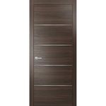 Brown Modern Door 18 x 80 with Metal Inserts | Planum 0020 Chocolate Ash | Frame Trims Lever Satin Nickel Hardware | Closet Solid Core Door