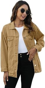 Omoone Women's Oversized Mid Long Denim Jacket Jean Biker Coat(0199-Khaki-S)