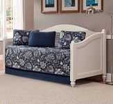 Luxury Home Collection 5 Piece Daybed Quilted Reversible Coverlet Bedspread Set Floral Printed Navy Blue White Gray