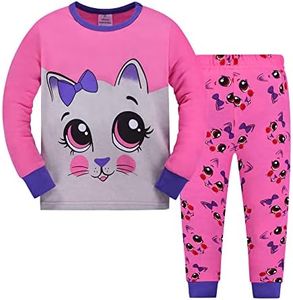 Bambin Filles Noël Pyjamas Chat Vêtements de Nuit 2pcs Manches Longues Pjs Ensembles de Pyjama pour Enfants Taille 3-4 Ans 4T Cadeaux De Action de grâces Action de grâces Noël Cadeaux