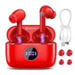 SONRU Wireless Earbuds, Bluetooth 5.3 Wireless Earphones, in Ear Headphones with 4 ENC Noise Cancelling Mic, 40H Playtime Mini Ear Buds with HiFi Stereo Deep Bass, IP7 Waterproof, LED Display, Red