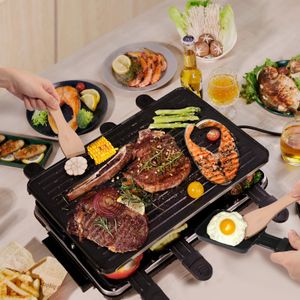 2-in-1 Raclette Grill for 8 People – Tabletop Party Grill & Griddle