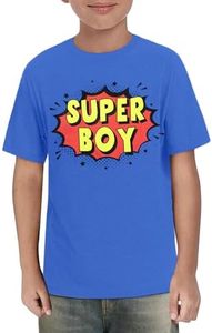 Super Boy Shirts for Toddler Cartoon Graphic Tee Birthday Party Clothes Summer Short Sleeve Tops Blue